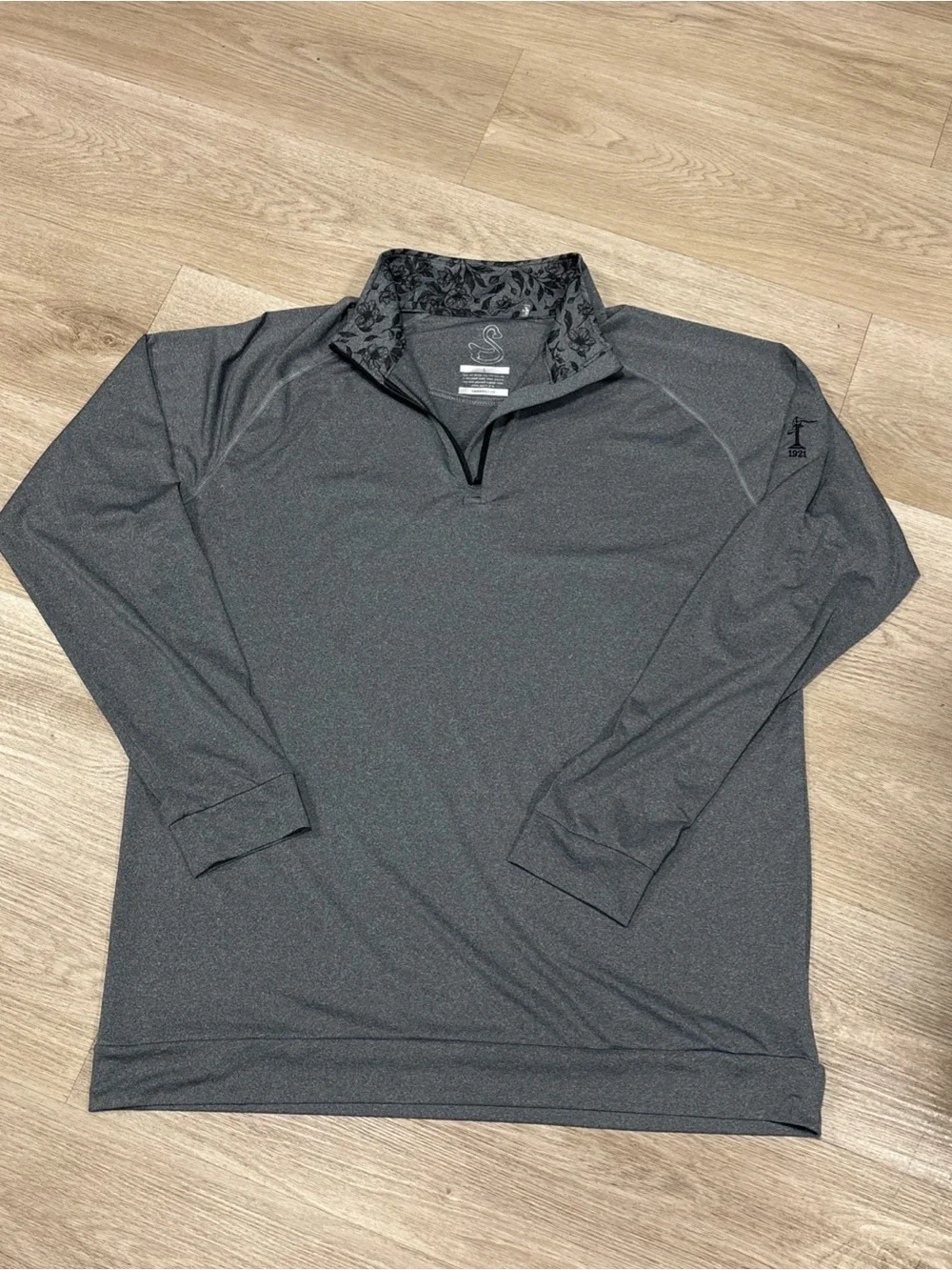 Swannies Golf Men's L Performance 1/4 Zip Pullover Gray Floral REPREVE Stretch